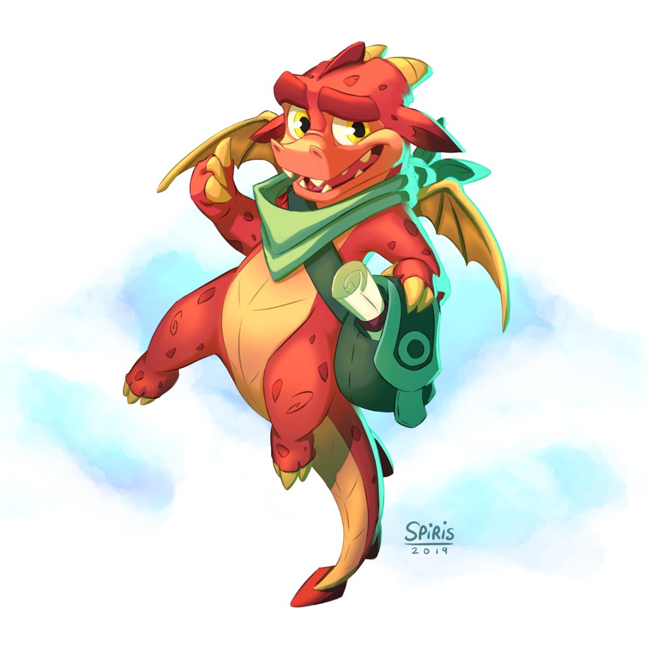 Mascotte dragon rouge aventurier créée par Spiris